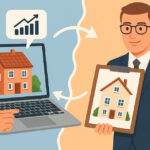 ein KI Bild welches auf die Unterschiede und Wechselwirkungen zwischen Online immobilienbewertung und der Immobilienbewertung eines Maklers verweist