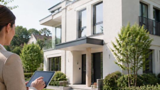 Immobilienmaklerin bewertet eine Immobilie mit dem Sachwertverfahren.