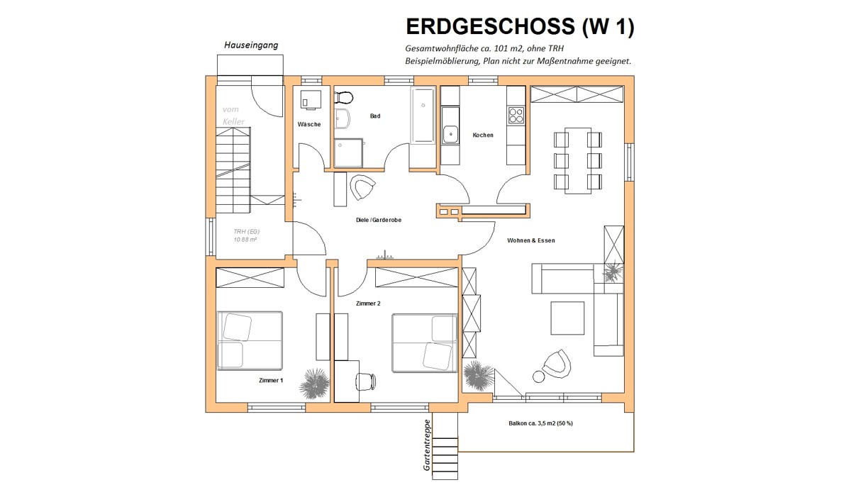 Bestandsgrundriss Bruck EG möbliert