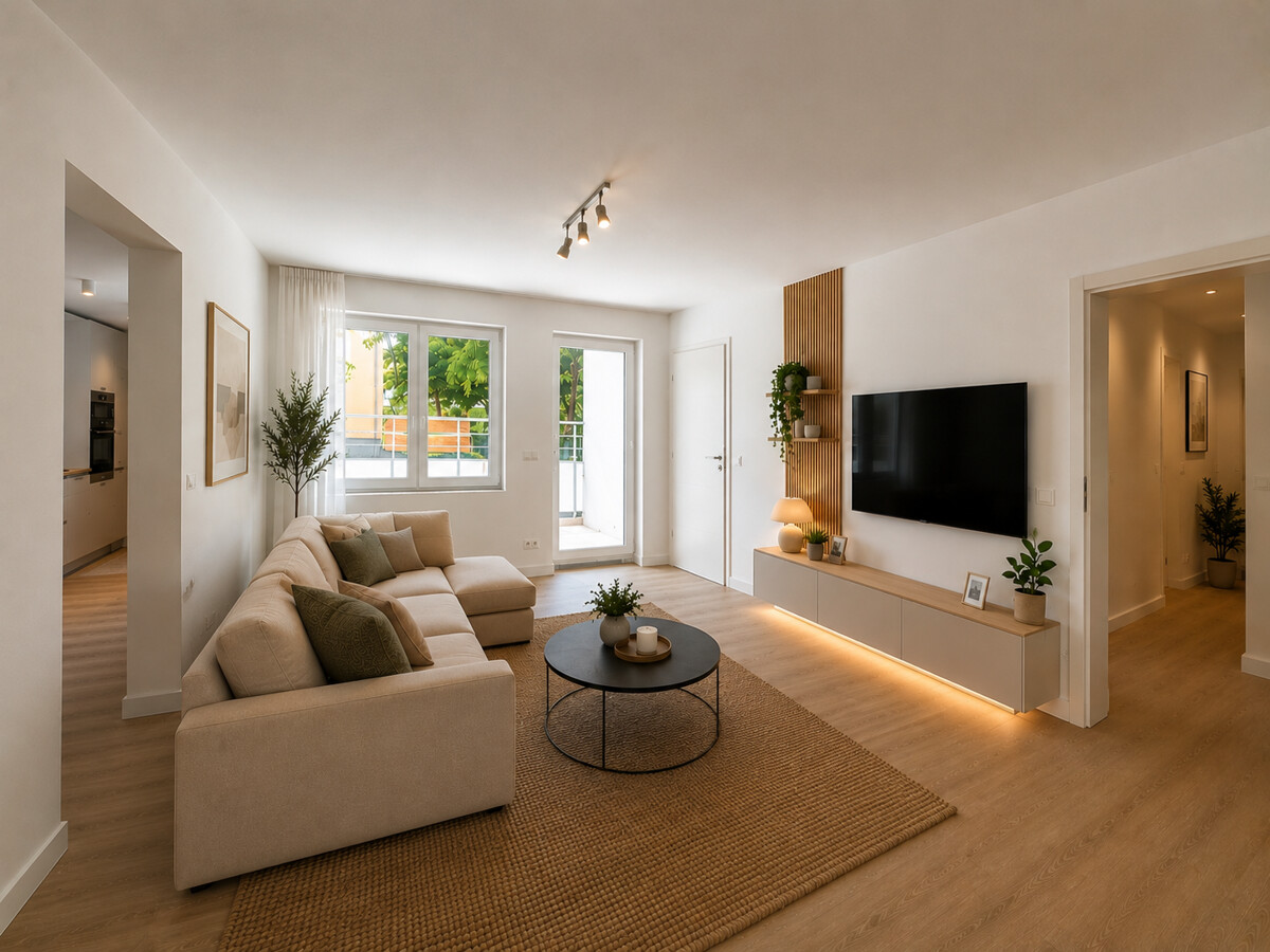 Wohnzimmer KI Möbliert