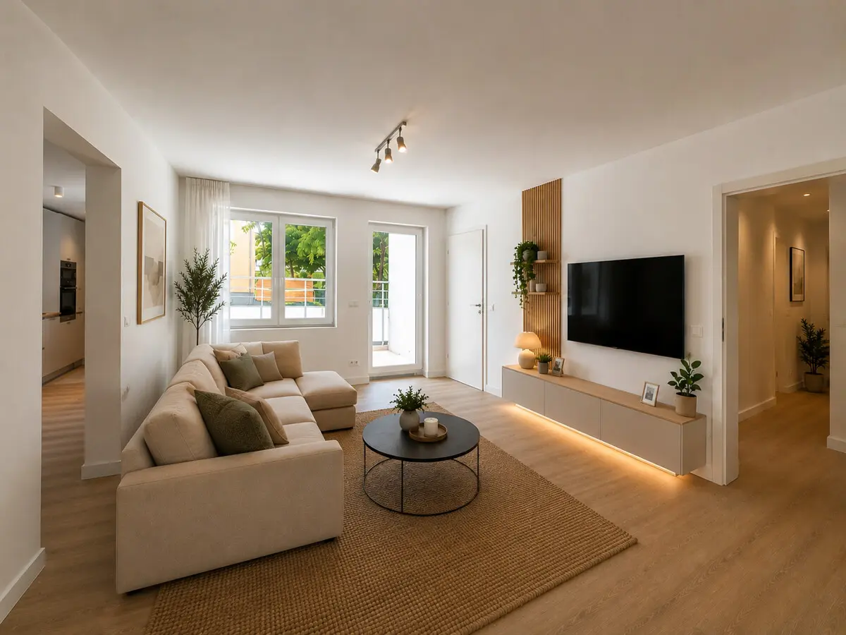 Wohnzimmer KI Möbliert