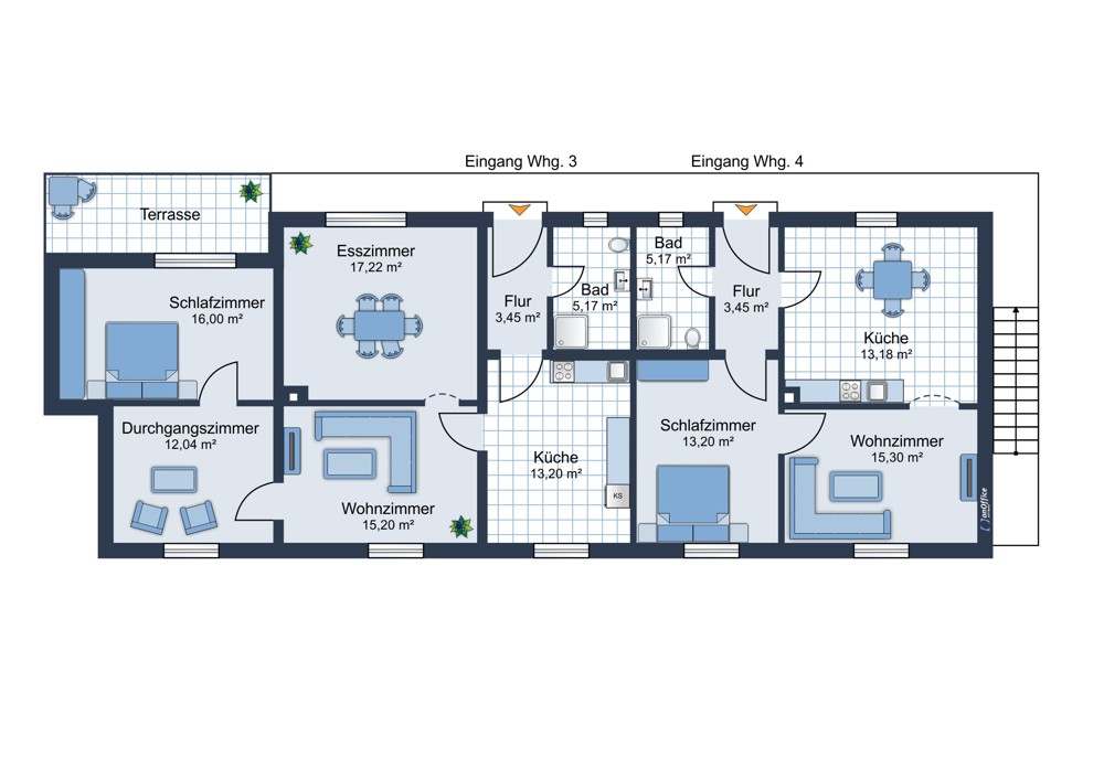 Grundriss Haus 2 Whg. 3 und Whg. 4